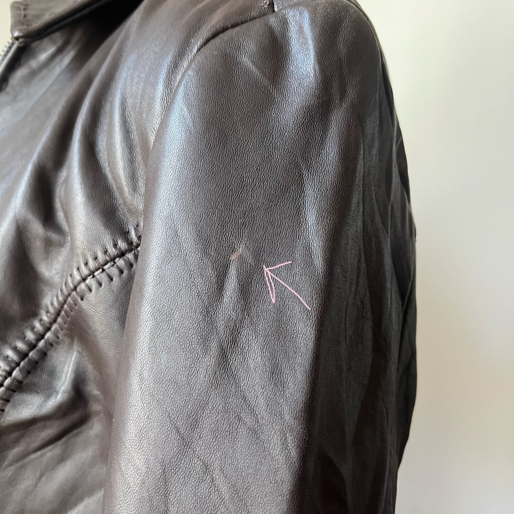 Jones New York Brown Genuine Leather Jacket Fitted Zip Front Size S - Picture 11 of 16